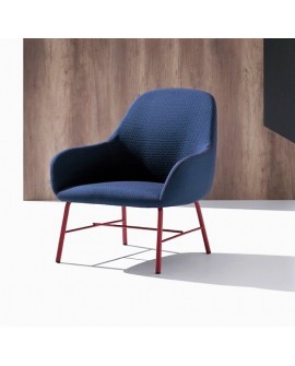 Fauteuil MYRA 655 Tissu Bleu et Pieds Acier Vernis Rouge