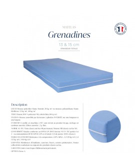 Matelas Non Feu Déhoussable HR35kg/m3 Housse 100% polyester M1 Grenadine