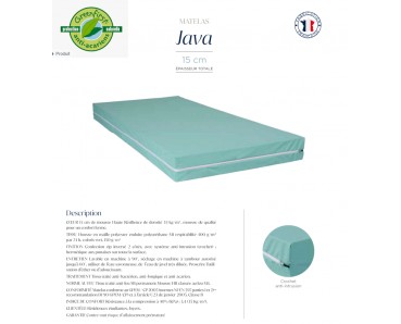 Matelas Non Feu Déhoussable HR35 kg/m3 Housse Anti-Punaise de lit étanche JAVA